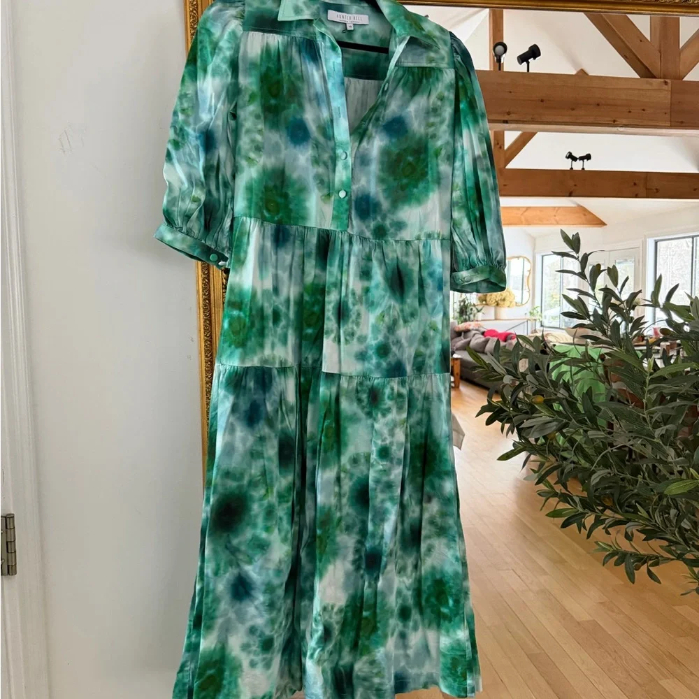 Hunter Bell Green Tie-Dye Midi Shirt Dress